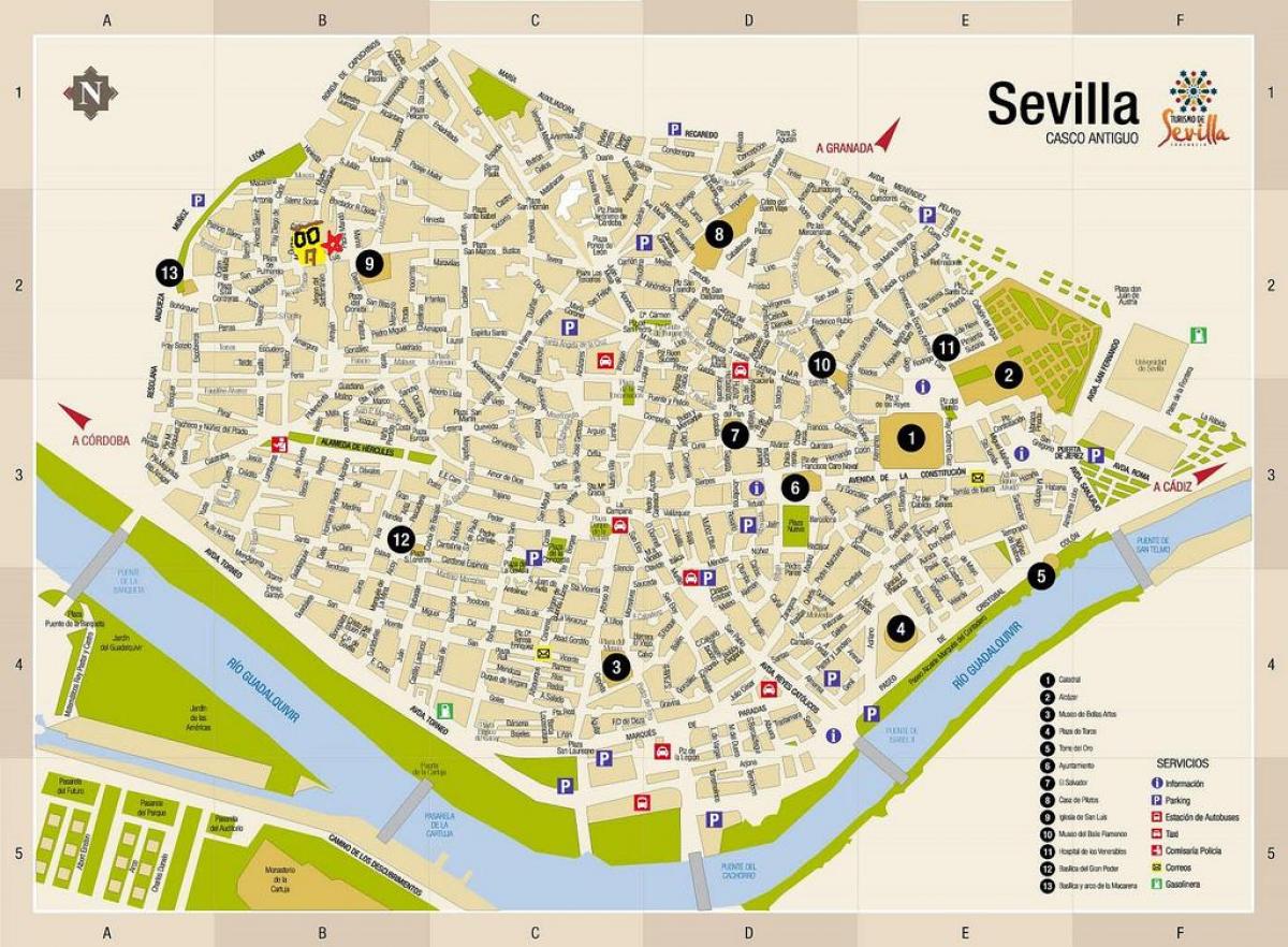 नक्शे की नि: शुल्क सड़क के नक्शे के लिए सेविला स्पेन