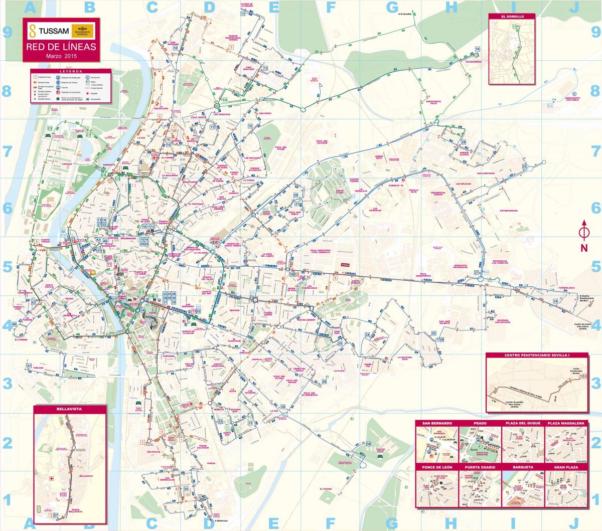 सेविले में सार्वजनिक परिवहन के नक्शे