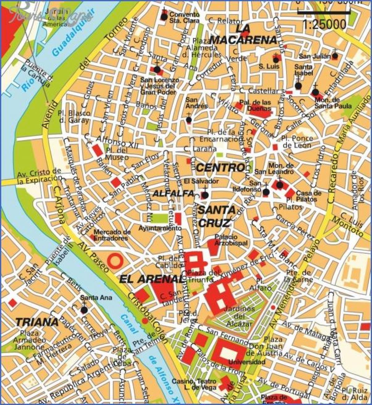 सेविला स्थलों का नक्शा
