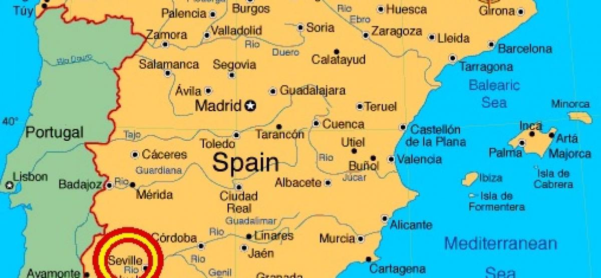 स्पेन के मानचित्र दिखा सेविला