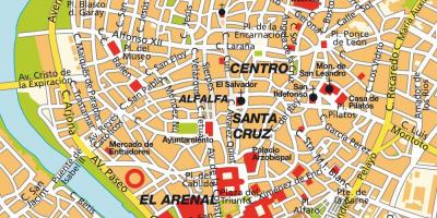 नक्शे के लिए सेविला स्पेन शहर के केंद्र